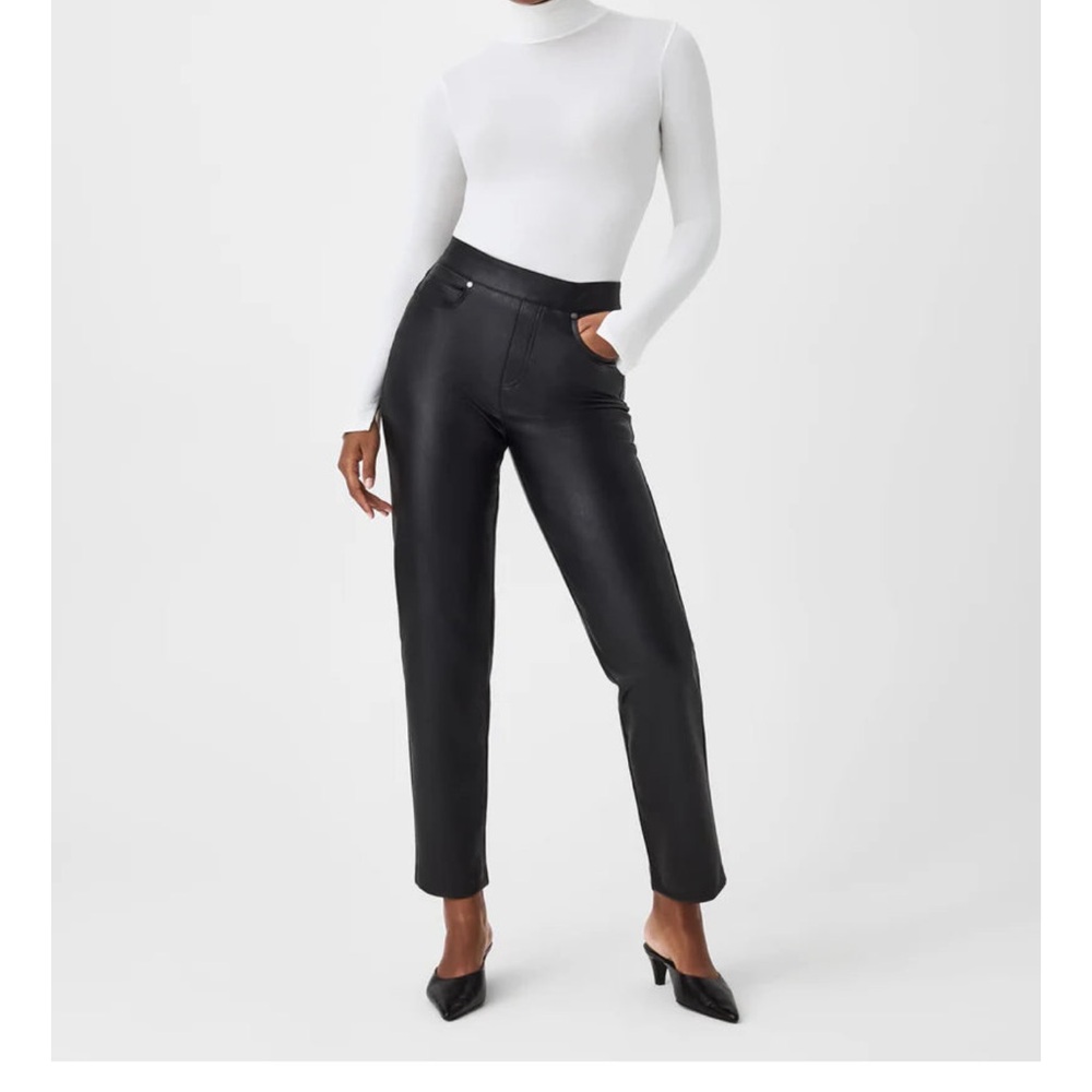 NWOT Spanx black faux leather straight leg pants
